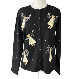 Carroll Reed Sweater Womens Large Angel Christmas Cardigan Button Embroidered